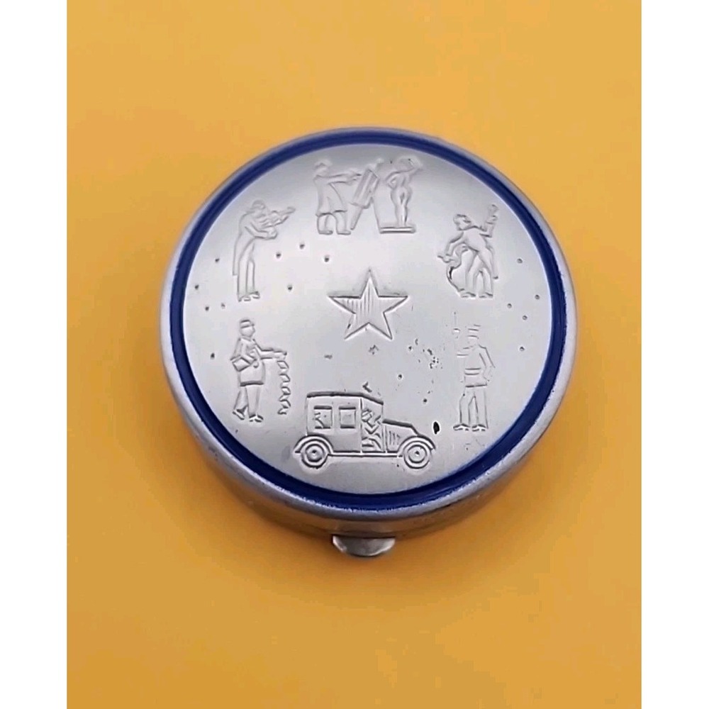 Bourjois Evening In Paris 1930s Rouge Small Etched Blue Mirrored Compact READ